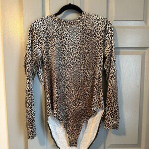 H&M Women's Cheetah Print Body Suit- Velour Material- Size XL